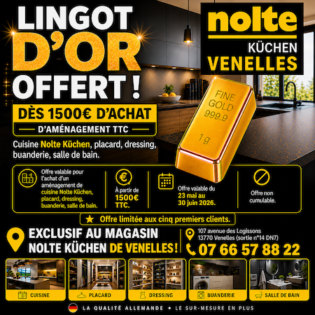 1 lingot d'or offert achat cuisine, salle de bain, dressing, Nolte Küchen Venelles
